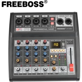Freeboss AG-AS04A 4-канальный микшерный пульт, FX, MP3, Bluetooth